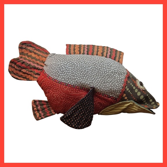 Vintage Thulin USA Hand Crafted Oversize Patchwork Quilted Fish Accent Pillow